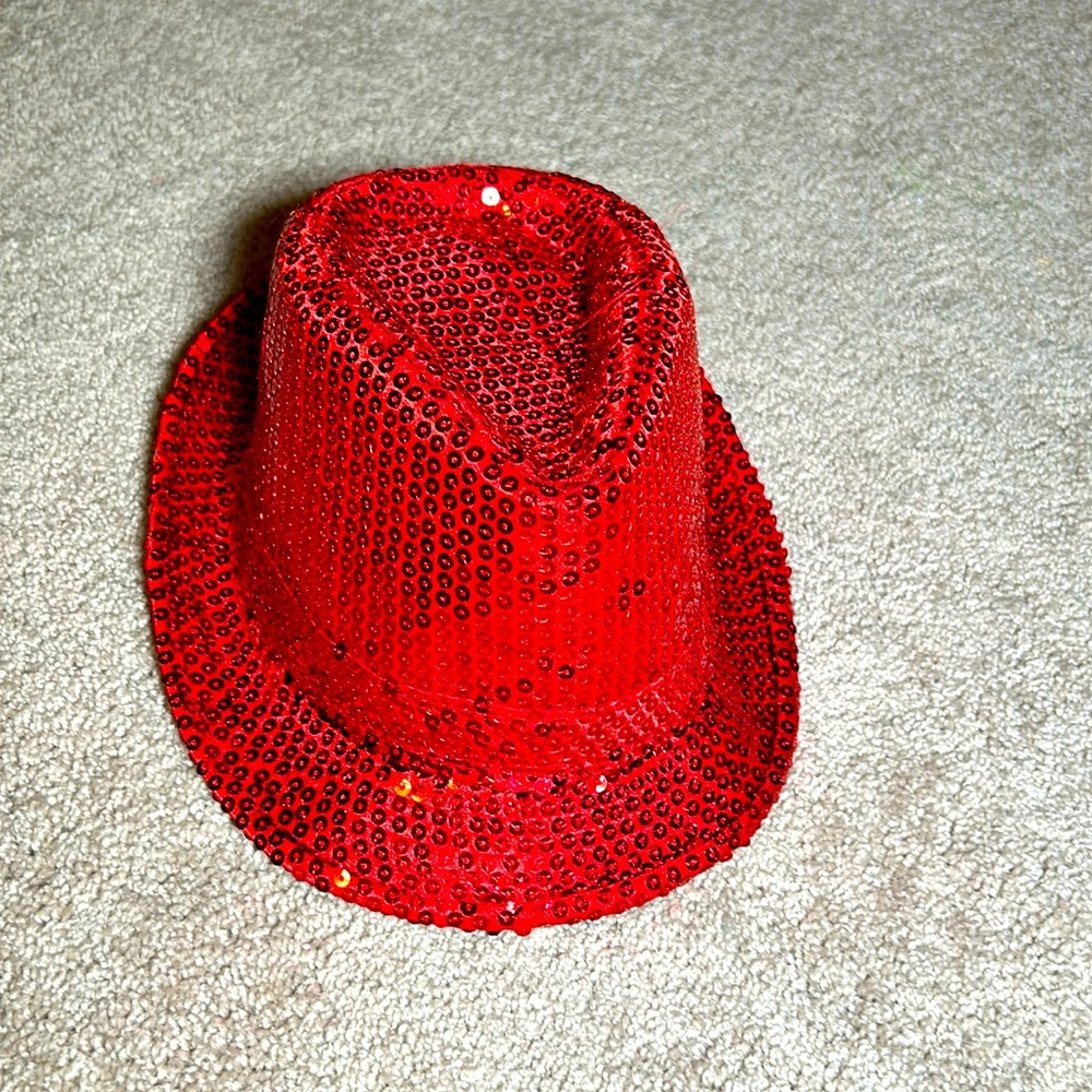 Red sequin fedora hat